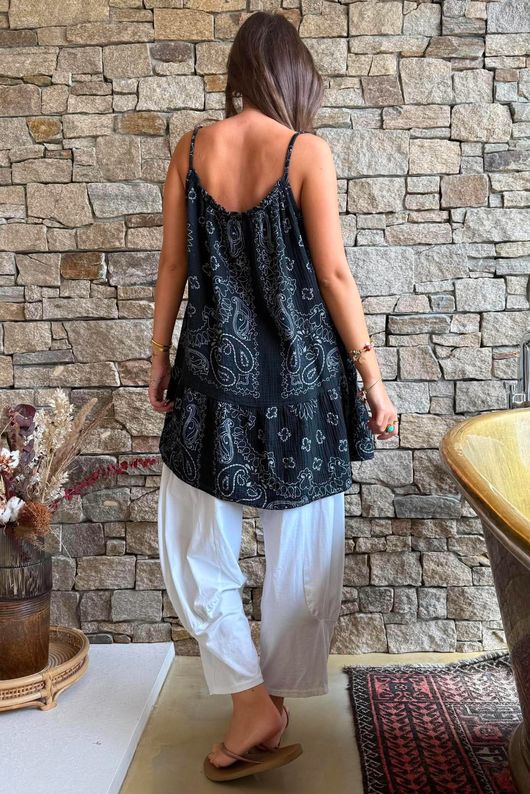 Ole Bubble Cotton Bandana Tunic Vest Black